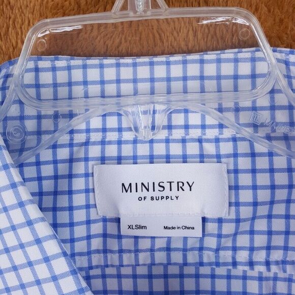 MINISTRY OF SUPPLY Mens Shirt XL Slim Blue Check Button Down M's AERO Dress - Picture 2 of 9